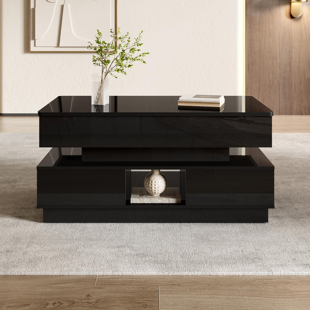 COUCHTISCH höhenverstellbar LED - Schwarz, Holzwerkstoff (48/90/42.5cm)
