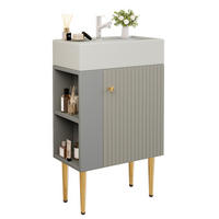 WASCHTISCHKOMBI 55/31/91 cm grau/weiß aus MDF mit Keramikbecken und Ablagefächern - Grau, Holzwerkstoff (55/91.5/31cm) - OKWISH