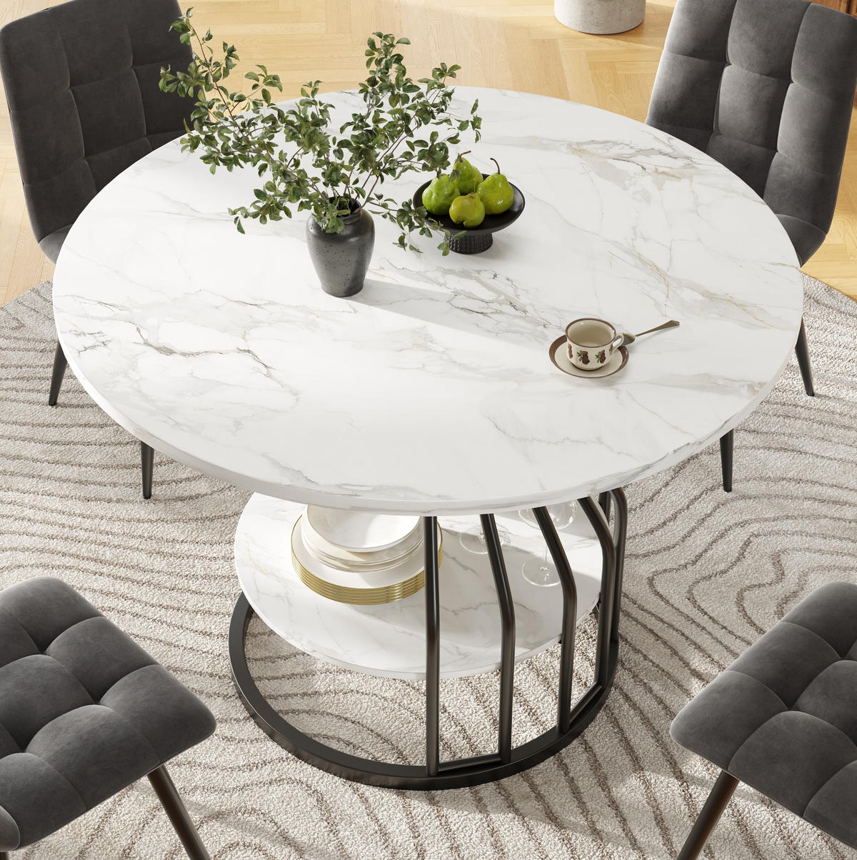 ESSTISCH rund 80 x 80 x 76 cm MDF in Marmoroptik Schwarz - Schwarz, Metall (80/80/76cm) - Meubliv
