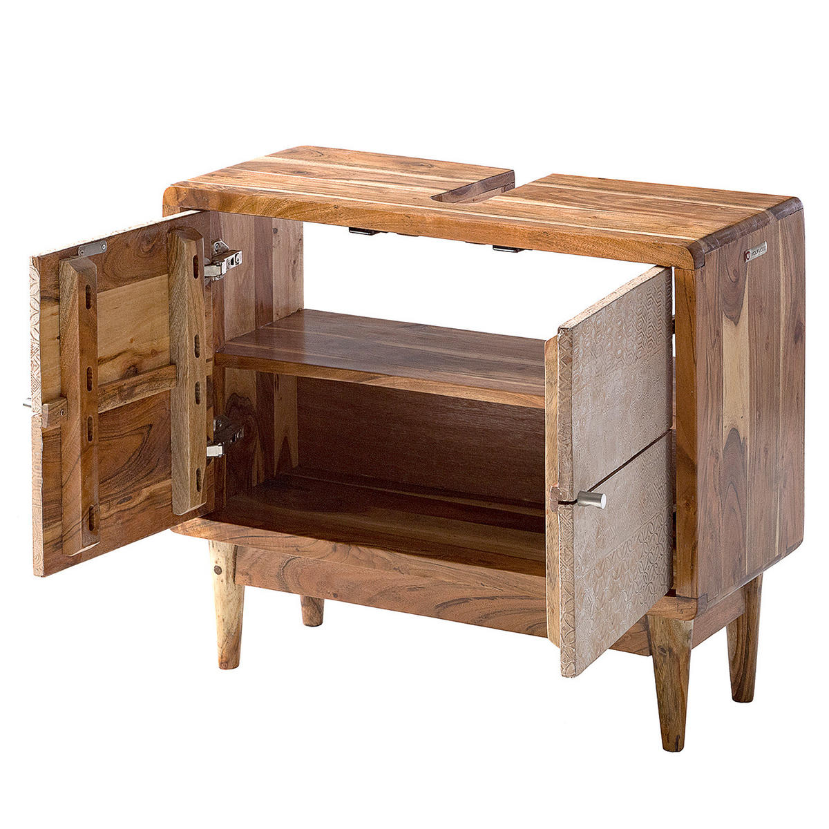 BADEZIMMERSET - 2-teilig - Akazie teilmassiv - Ecru / Akazie - Akaziefarben, Holz/Holzwerkstoff (70/180/30cm) - home24