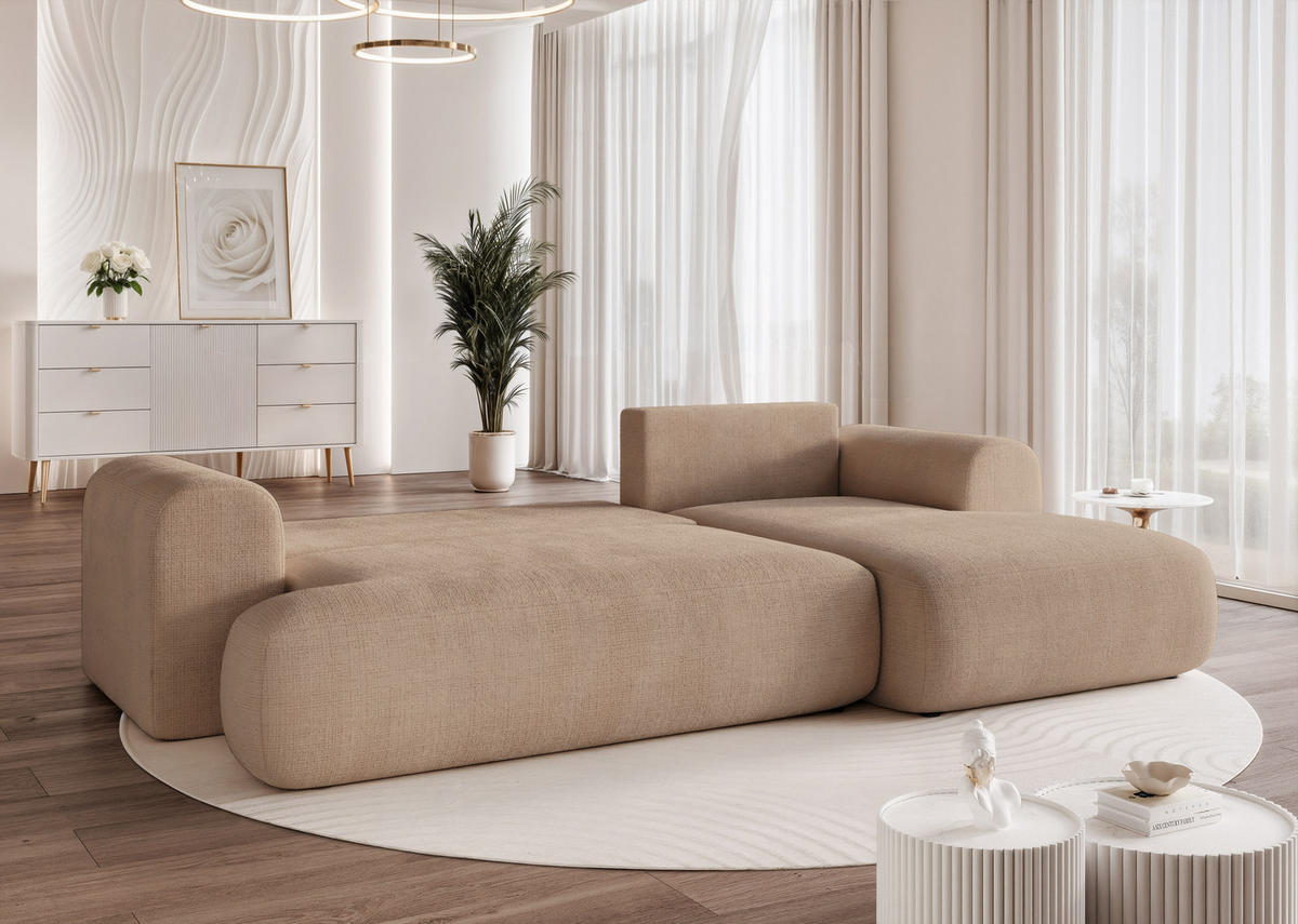 ECKSOFA BLOOM mit Schlaffunktion und Bettkasten Beige - Beige, Holzwerkstoff/Kunststoff (263/150cm) - Idohome