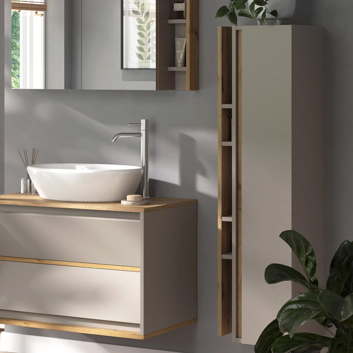 SKŘÍŇKA DO KOUPELNY Edelin Kašmír - kašmírová/světle šedá, kompozitní dřevo (35/120/32cm) - Vicco