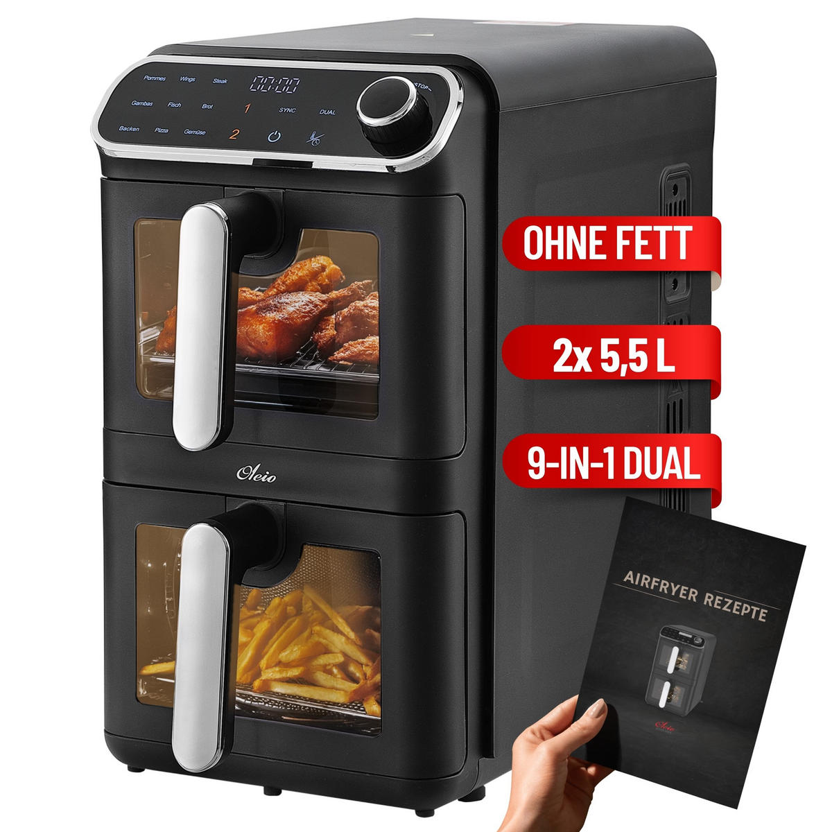 HEISSLUFTFRITTEUSE 11 l - Schwarz, Kunststoff (24/45/42cm) - Oleio