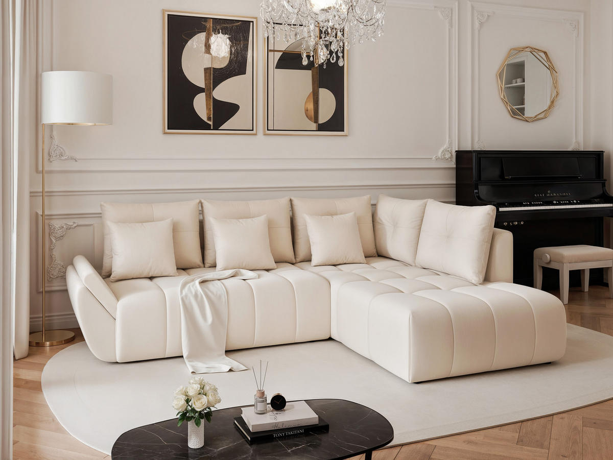 ECKSOFA DOLCE mit Schlaffunktion und Bettkasten Creme - Creme, Holzwerkstoff/Kunststoff (266/190cm) - Idohome