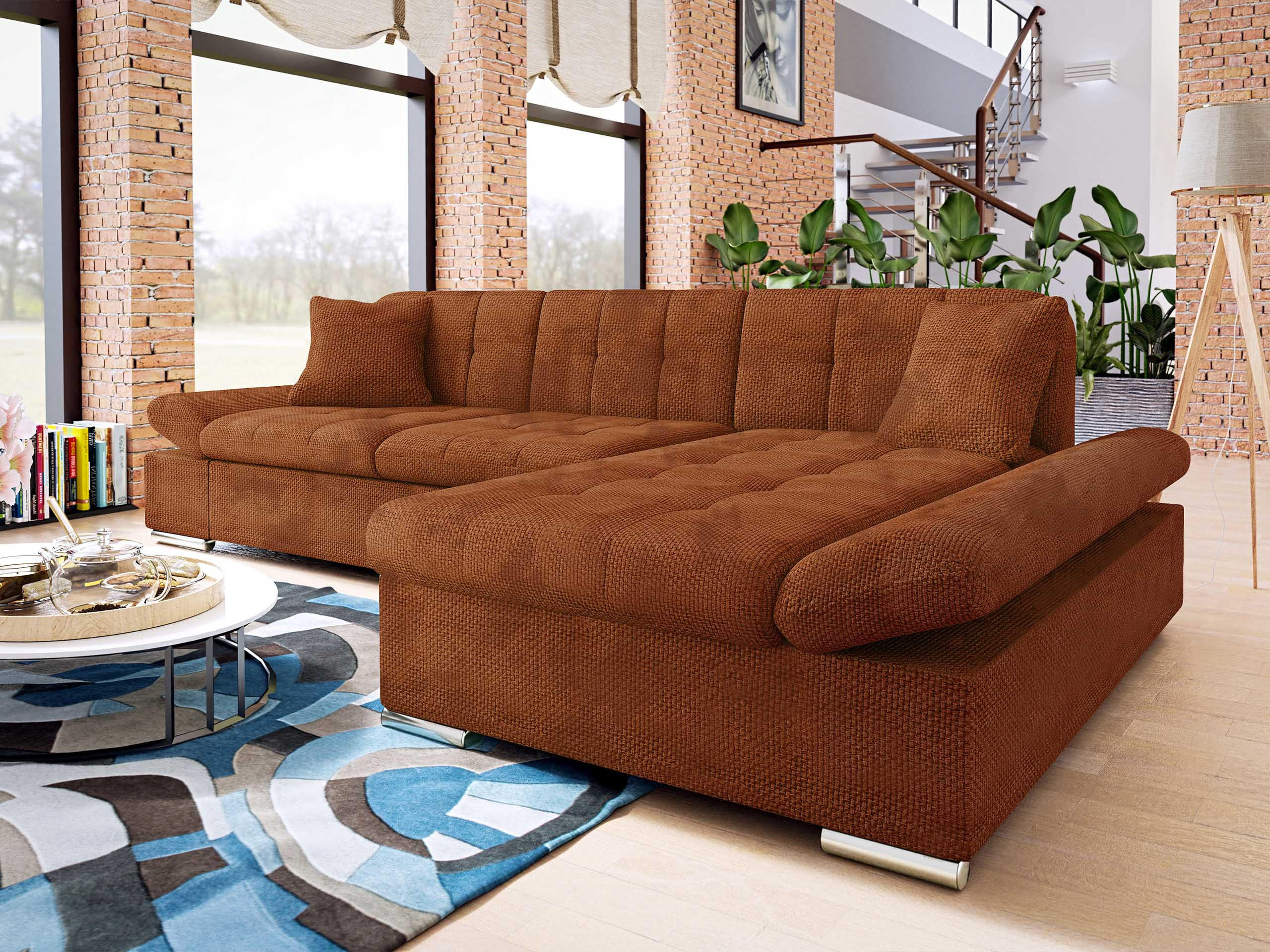 Thumbnail - Mirjan24 Ecksofa, Dunkelorange, Textil, 5-Sitzer, Ottomane rechts,Rechteckig, 278x161 cm, Wohnzimmer, Sofas & Couches, W...