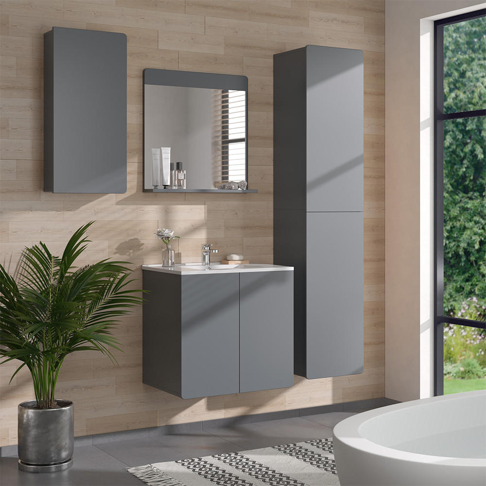 BADMÖBEL-SET Izan Grau 4 Teile - Grau, Holzwerkstoff (61.8/57.8/44.8cm) - Vicco