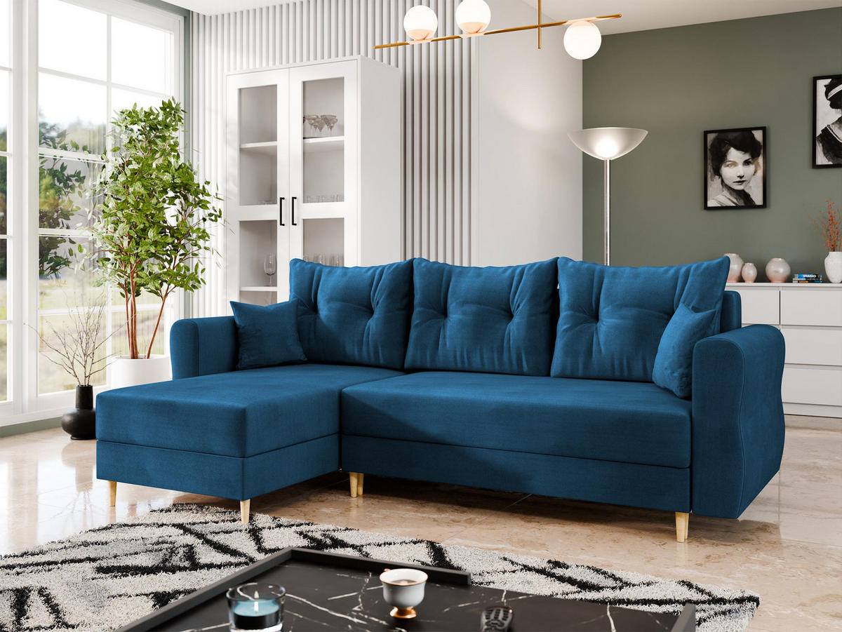 ECKSOFA Zako L - Blau/Naturfarben, Holz/Textil (238/138cm) - MIRJAN24