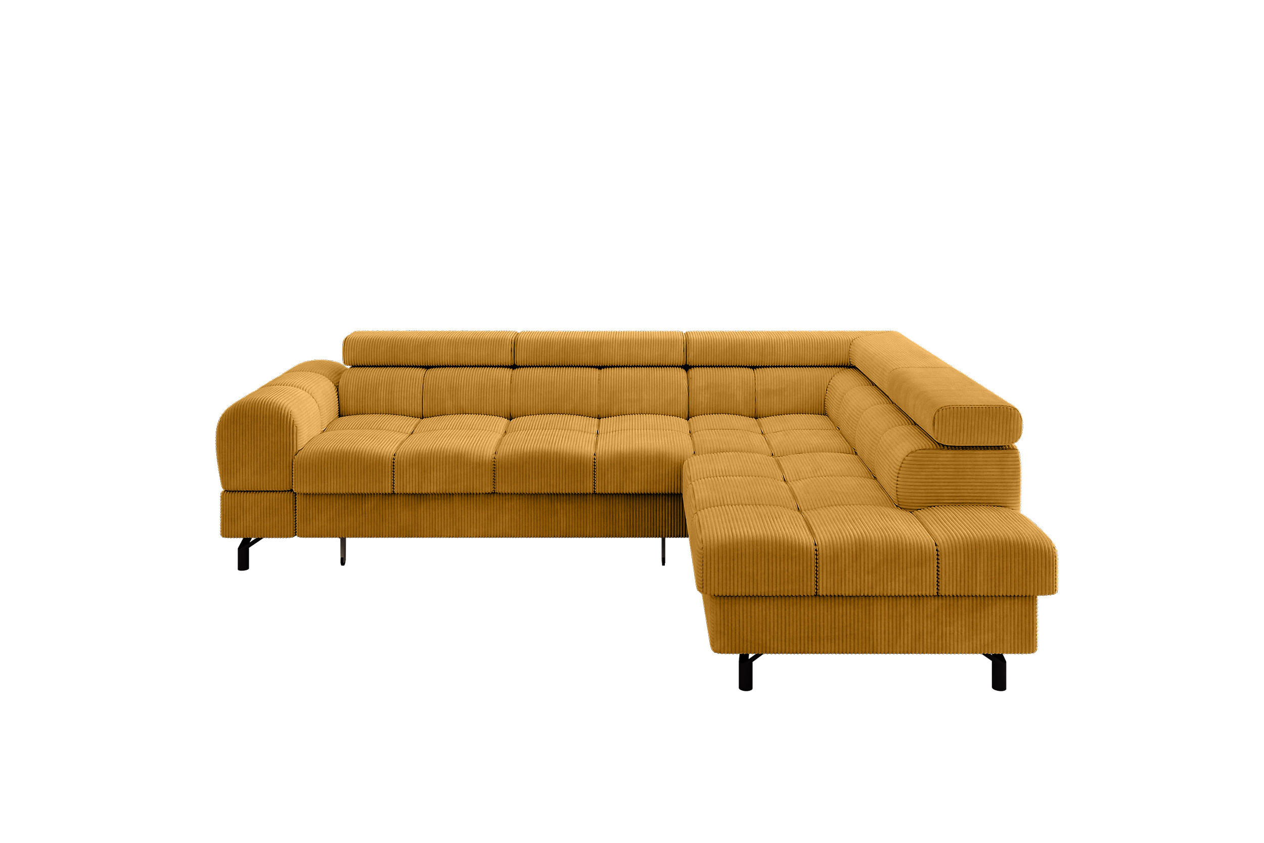 ECKSOFA mit Schlaffunktion Ottomane Rechts LUMA-L 272x203x70 Senfgelb Cord - Schwarz/Honig, Holzwerkstoff/Kunststoff (203/272cm) - ALTDECOR