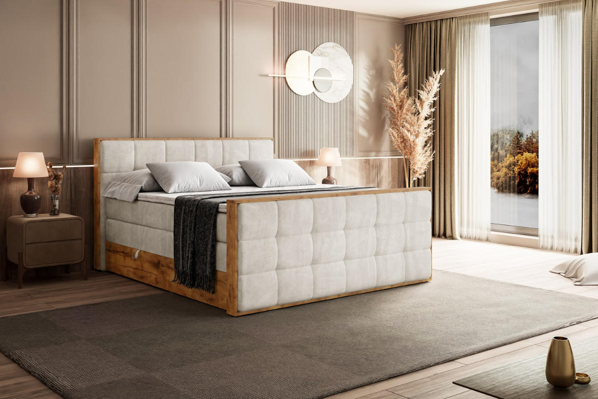 BOXSPRINGBETT mit Matratze H3|H4 und Lattenrost - LOLLI7-Z KING-140x200 - Beige Casablanca - Beige, Holzwerkstoff (140/200cm) - ALTDECOR
