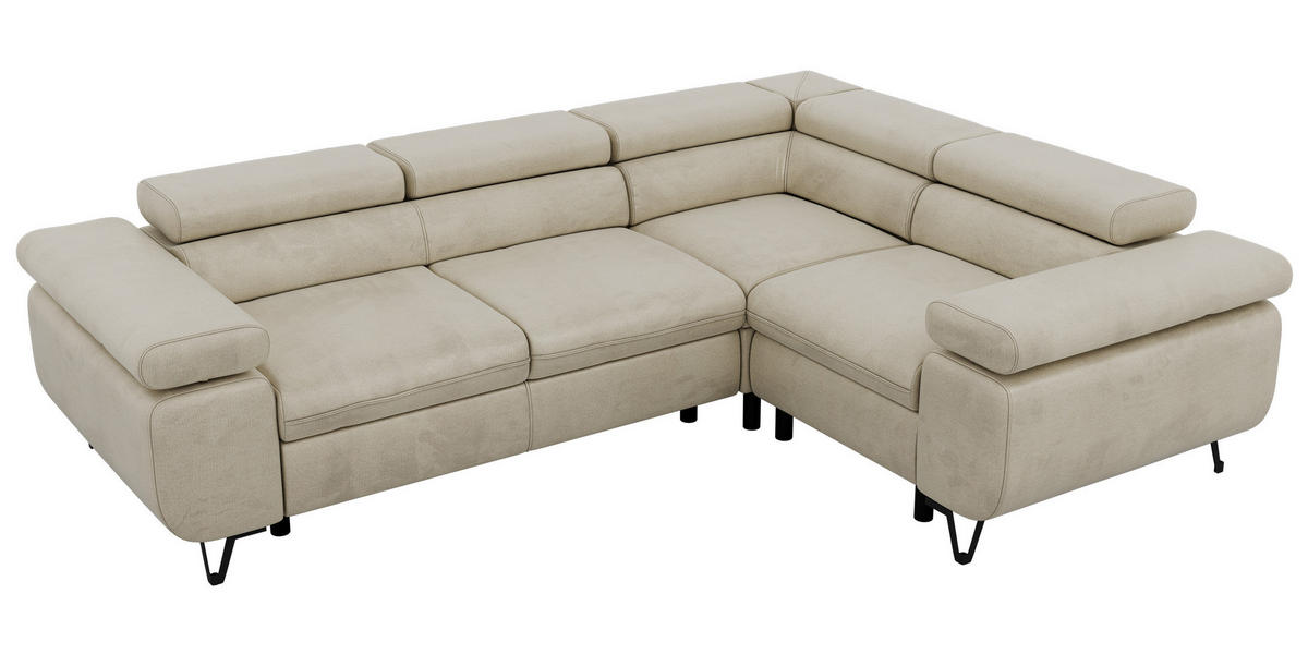 ECKSOFA ORSO L Beige Velvet - Rechts Seite - Beige/Schwarz, Textil/Metall (268/197cm) - MKS