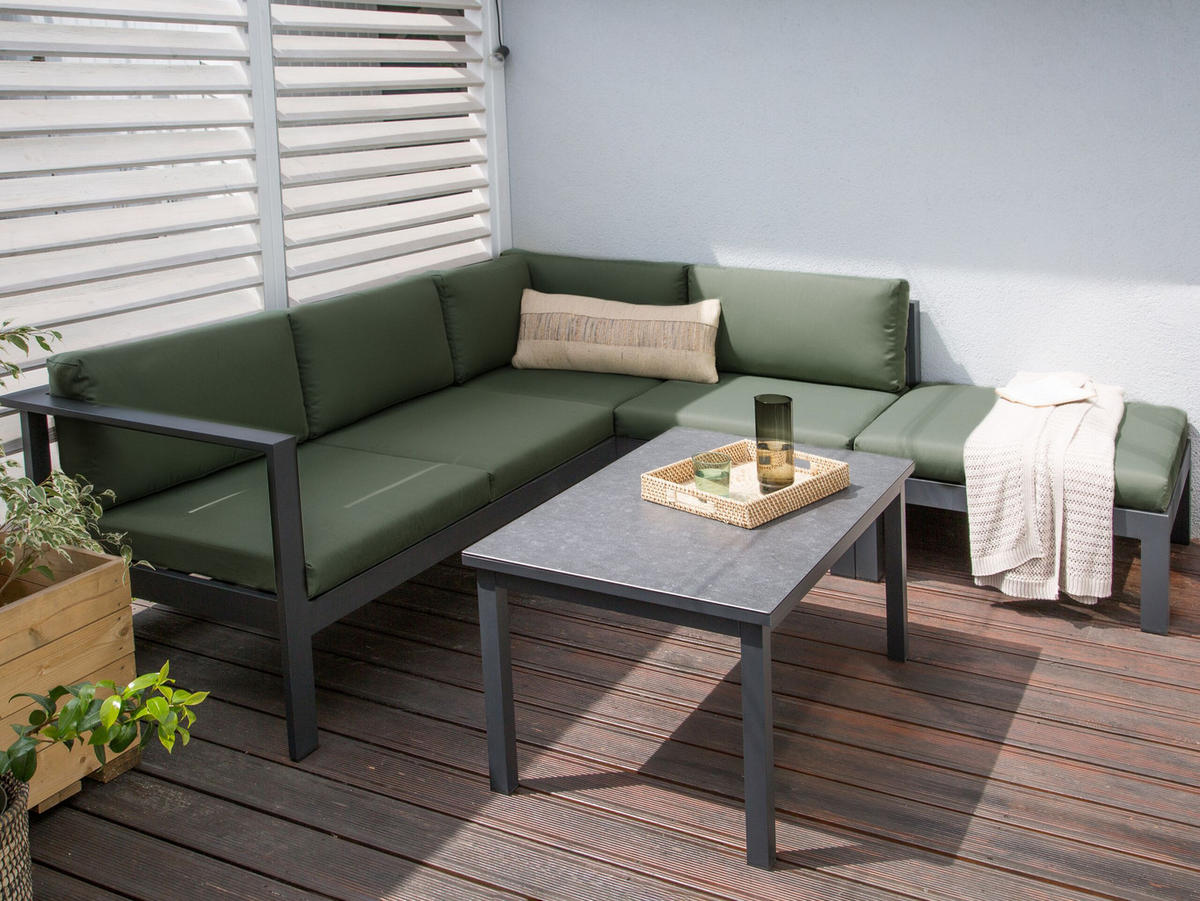 LOUNGE-SET 5-sitzer Aluminium Grün Messina - Schwarz/Grau, Metall - Beliani