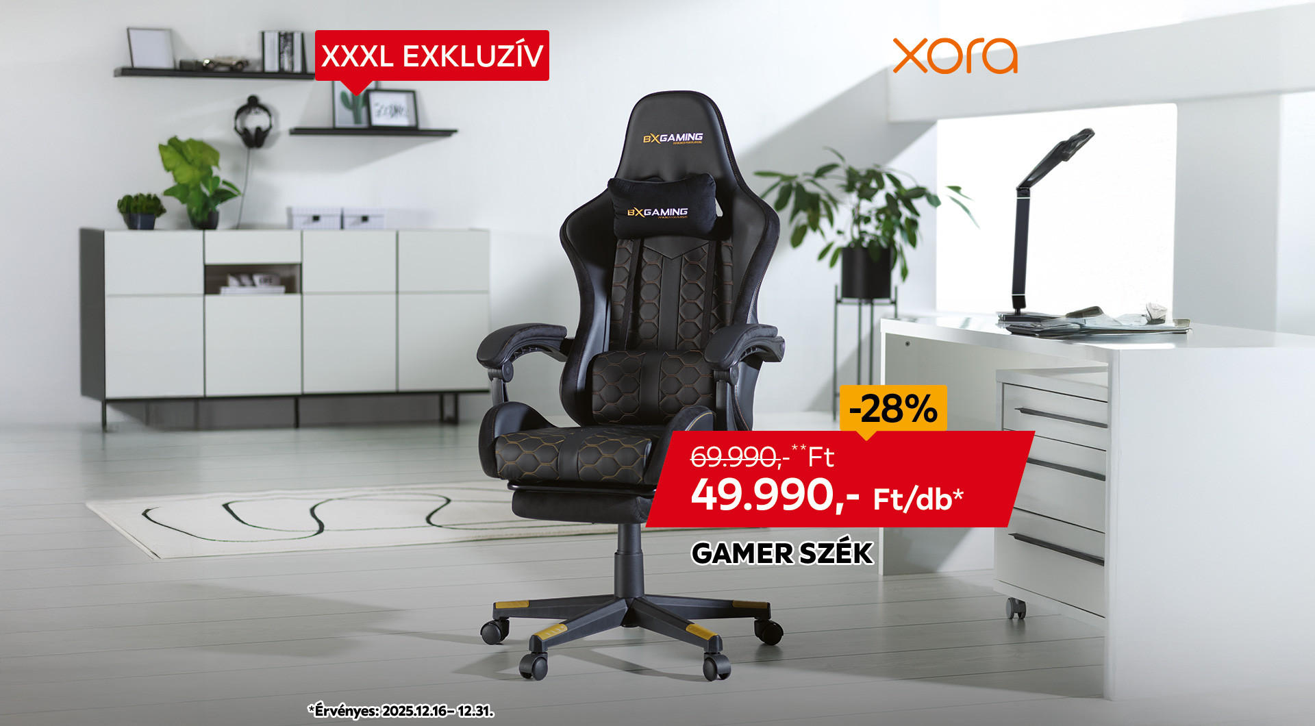 A gamer szék 2025.12.16 - 12.31. között 69.990 Ft helyett csak 49.990 Ft/db az áruházakban és online.
