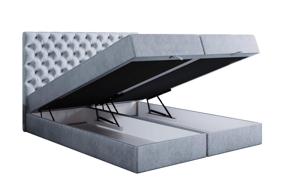 BOXSPRINGBETT 140 x 200 cm LUWR mit H3 Bonell, Bettkasten, Taschenmatratze, Chesterfield Kopfteil, Hellgrau - Hellgrau, Holz/Kunststoff (140/200cm) - Trada