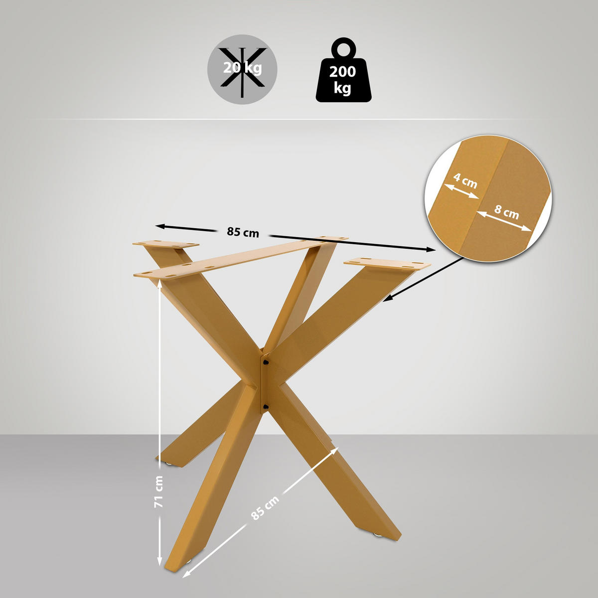 TISCHBEIN eckig 85/85/71 cm Metall gold - Goldfarben, Metall (85/71/85cm) - CLP