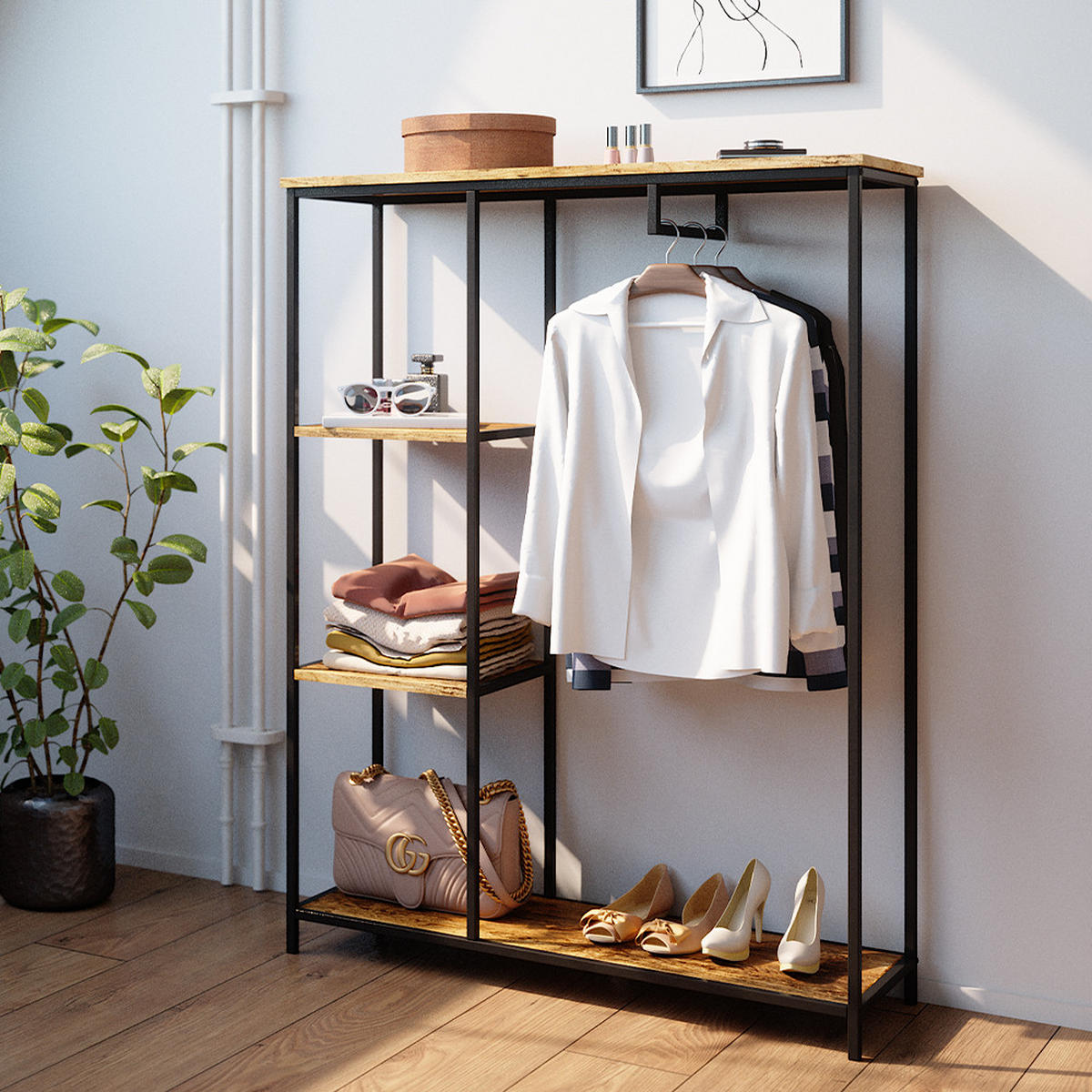 KLEIDERSCHRANK Fyrk Eiche rustikal 90 x 120 cm - Wildeiche/Braun, Holzwerkstoff (90/120/30cm) - Vicco