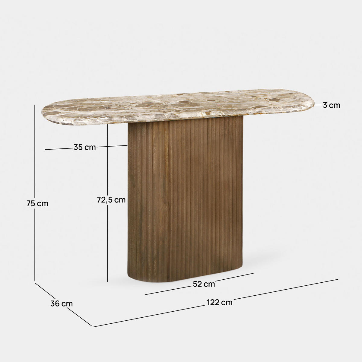 KONSOLENTISCH Veyra Natürlich 122 cm x 75 cm - Naturfarben, Stein (36/122/75cm) - Klast Home