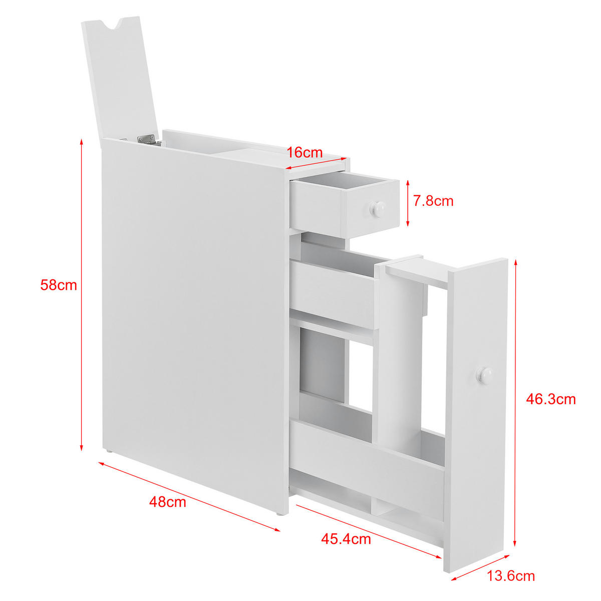 SEITENSCHRANK Kihniö - Weiß, Holzwerkstoff (16/58/48cm) - [en.casa]