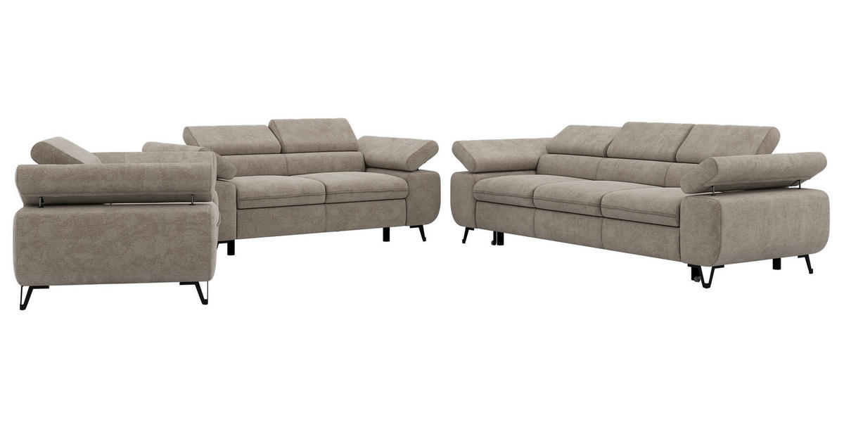 SEDACIA ZOSTAVA PETERS 1+2+3 - Sivobéžová Štruktúrovaná látka - čierna/sivobéžová, kov/textil (262/76/99cm) - MKS