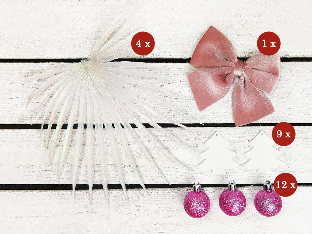 WEIHNACHTSBAUM künstlicher 60 cm mit LED-Beleuchtung, ROSENGLÜCK, mit 26 Weihnachtsbaumschmuck, Pflanztopf mit Jutesack - Pink/Weiß, Kunststoff/Stein (40/60cm) - LAALU