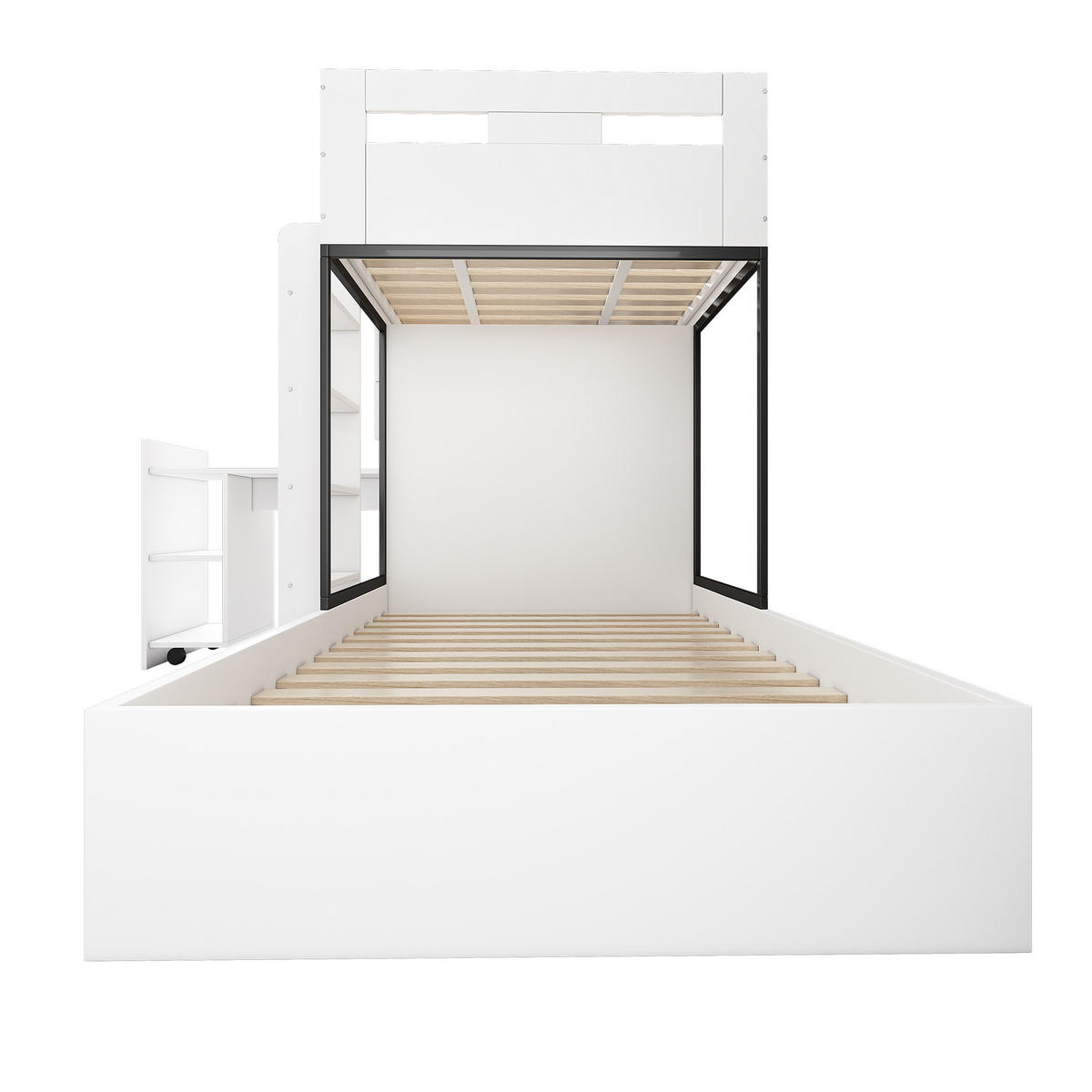 ETAGENBETT aus MDF 90x200 cm in Weiß mit Schreibtisch & Stauraum - Weiß, Holzwerkstoff (90/200cm) - Modfu