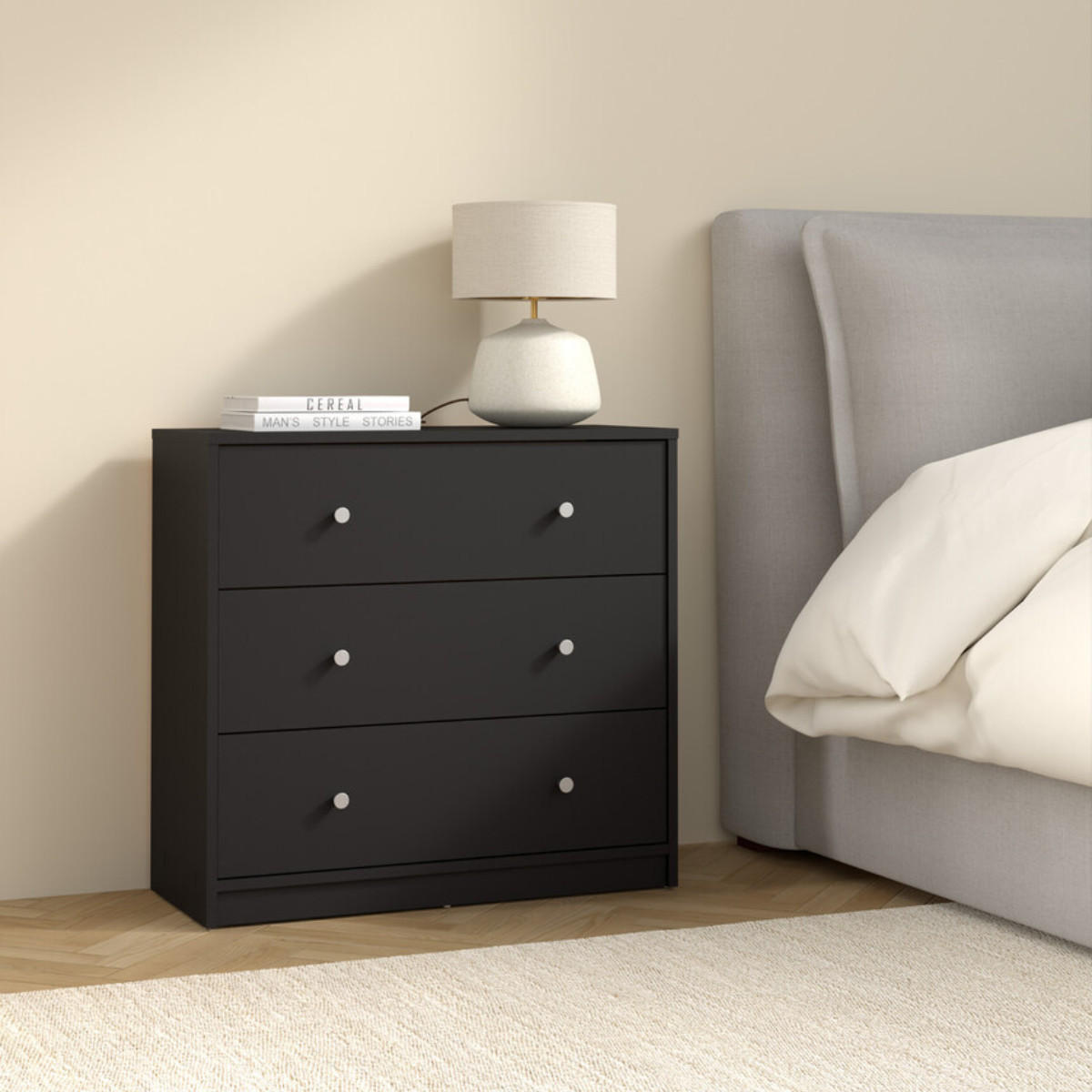 51. KOMMODE mit 3 Schubladen lise 72,4/30,1/68,3 cm - Schwarz, Holzwerkstoff (30.1/68.3/85.2cm) - Calicosy