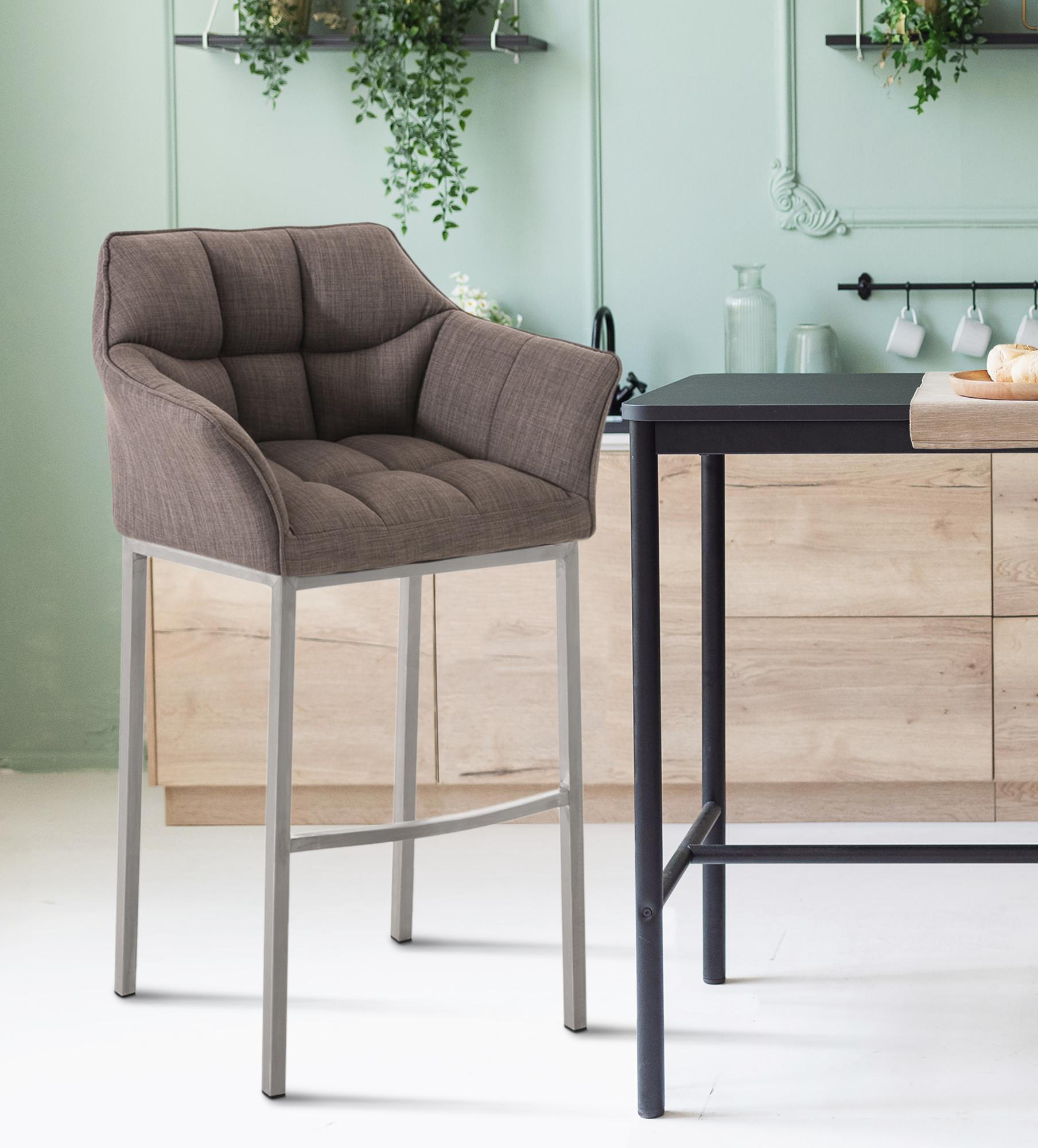 BARHOCKER 2er Set Stoff grau - Edelstahlfarben/Grau, Textil/Metall (64/110/48cm) - CLP