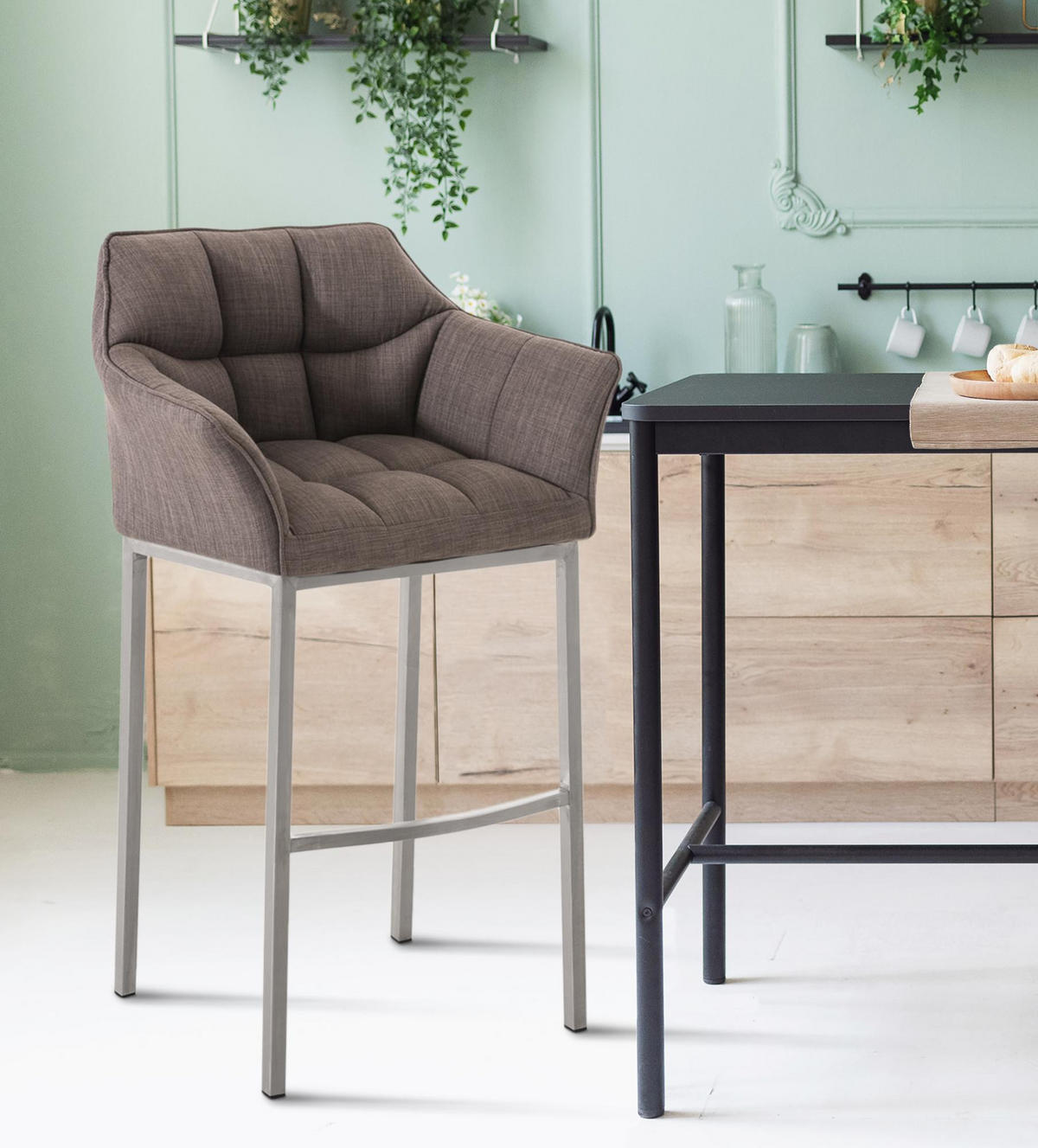 BARHOCKER Stoff grau - Edelstahlfarben/Grau, Textil/Metall (64/110/48cm) - CLP