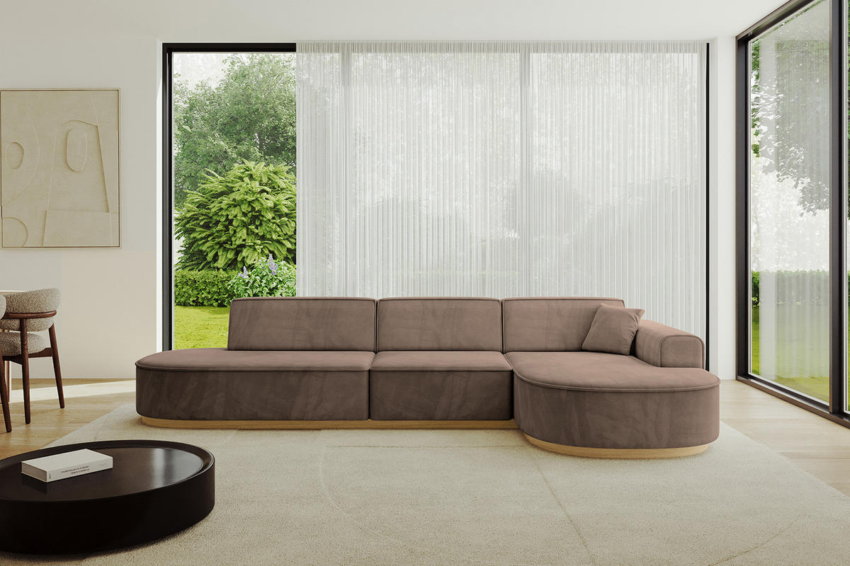 ECKSOFA Ottomane Rechts MARI-L2-v2 - 328x171x83 cm Braun Velours - Braun, Holzwerkstoff/Textil (171/328cm) - ALTDECOR