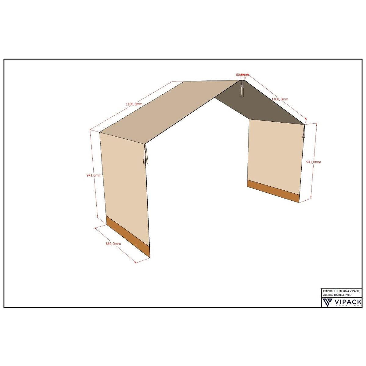 HAUSBETT Kelci 90x200 mit Dach und Textilhimmel Buche massiv natur - Buchefarben, Holz (90/200cm) - 58aufmkessel