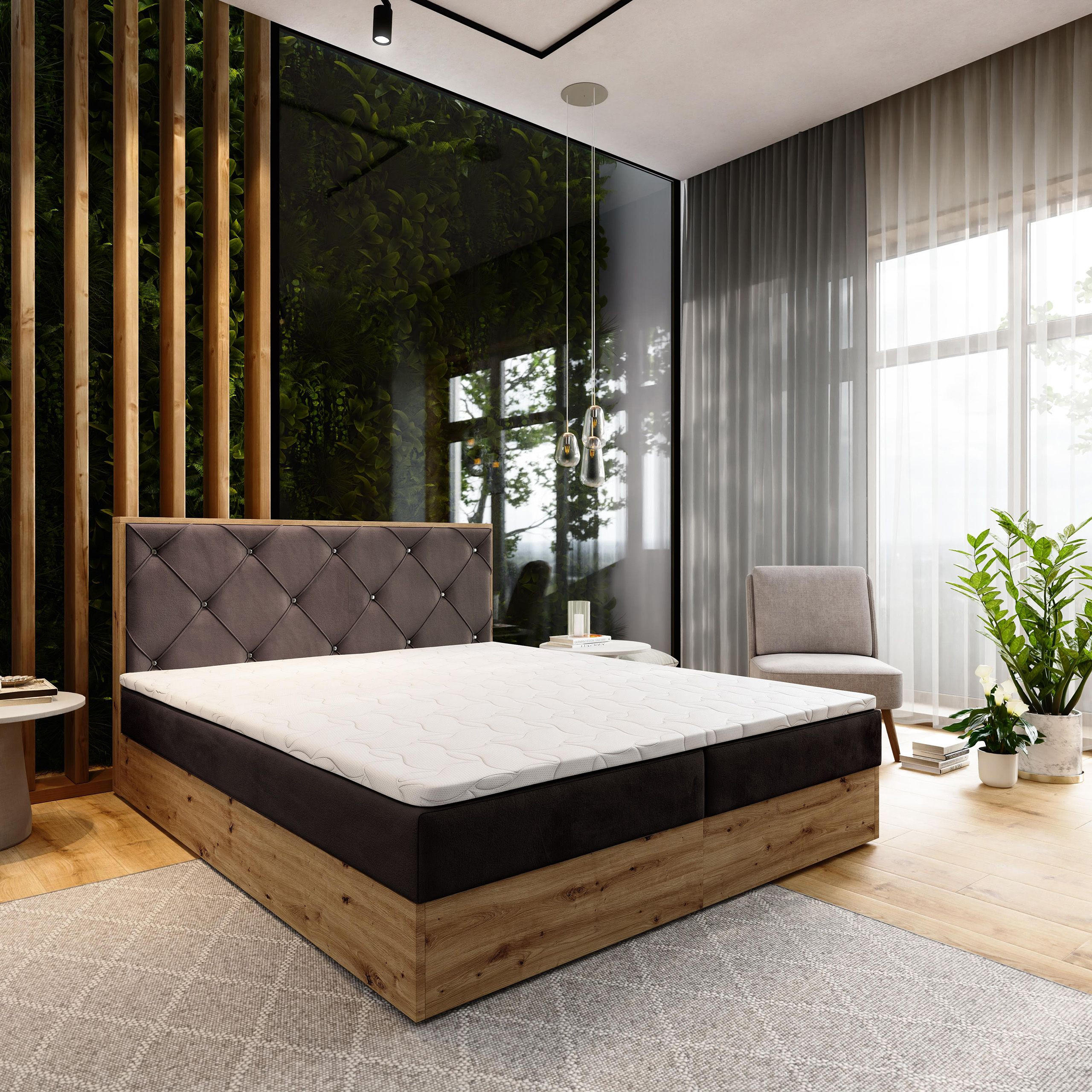 BOXBETT FOSCO 140x200 cm mit Matratze und Topper - Braun - Braun, Holz (140/200cm) - MASSENO