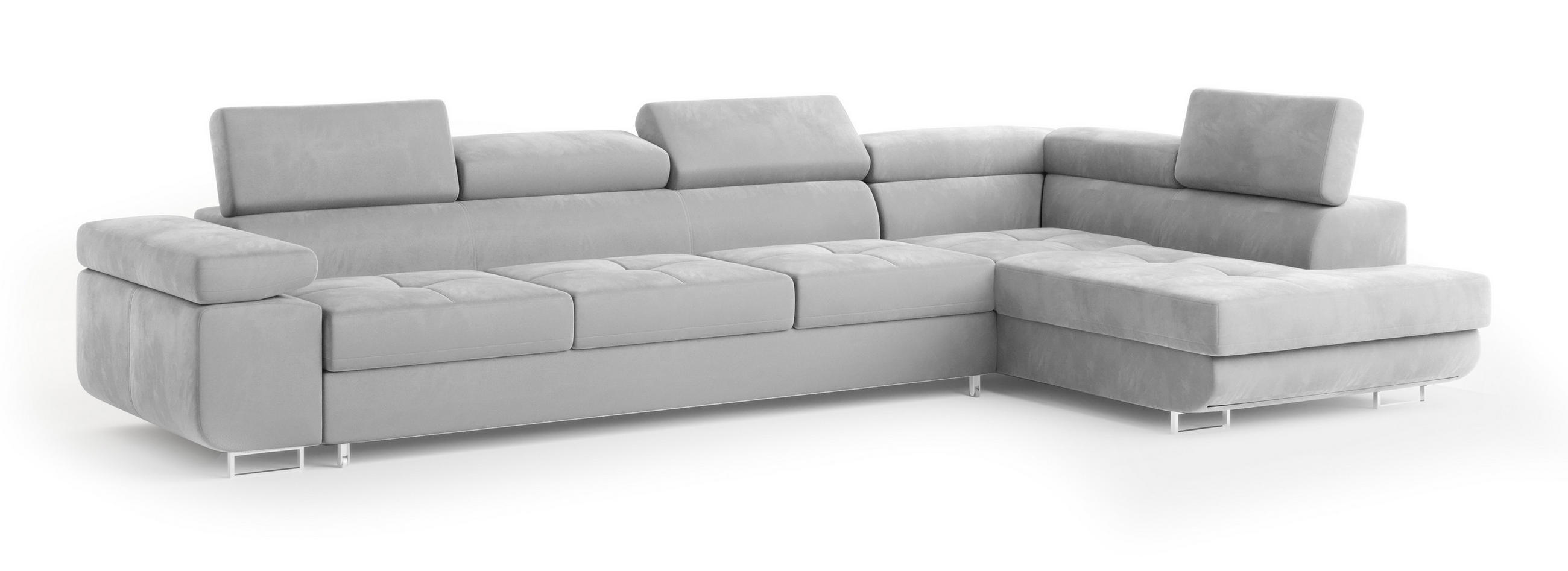 ECKSOFA VICENTE Hellgrau Velours-Stoff mit Schlaffunktion - Hellgrau, Holz (346/202cm) - MASSENO