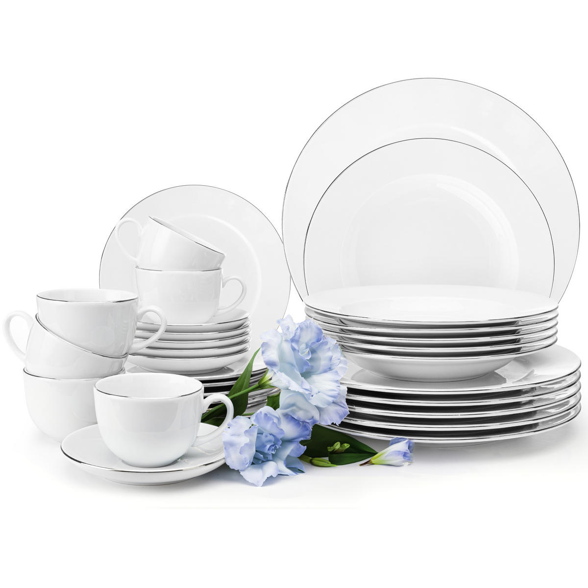 KOMBISERVICE MUSCARI 6-Personen 30-tlg - Platinfarben, Keramik (27/6/27cm) - KONSIMO®