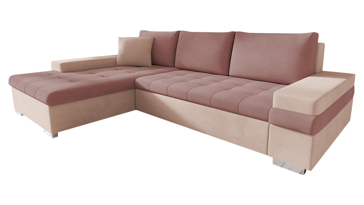 ECKSOFA Bangkok Mini - Silberfarben/Rosa, Holz/Textil (274/182cm) - MIRJAN24