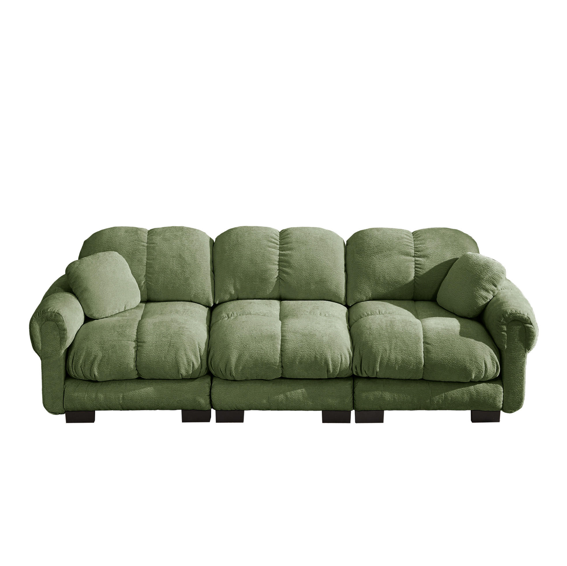SOFA 260/86/90 cm in Grün aus Chenille mit Steppnähten und modularer Bauweise - Grün, Textil (86/90/260cm) - Flora Grace