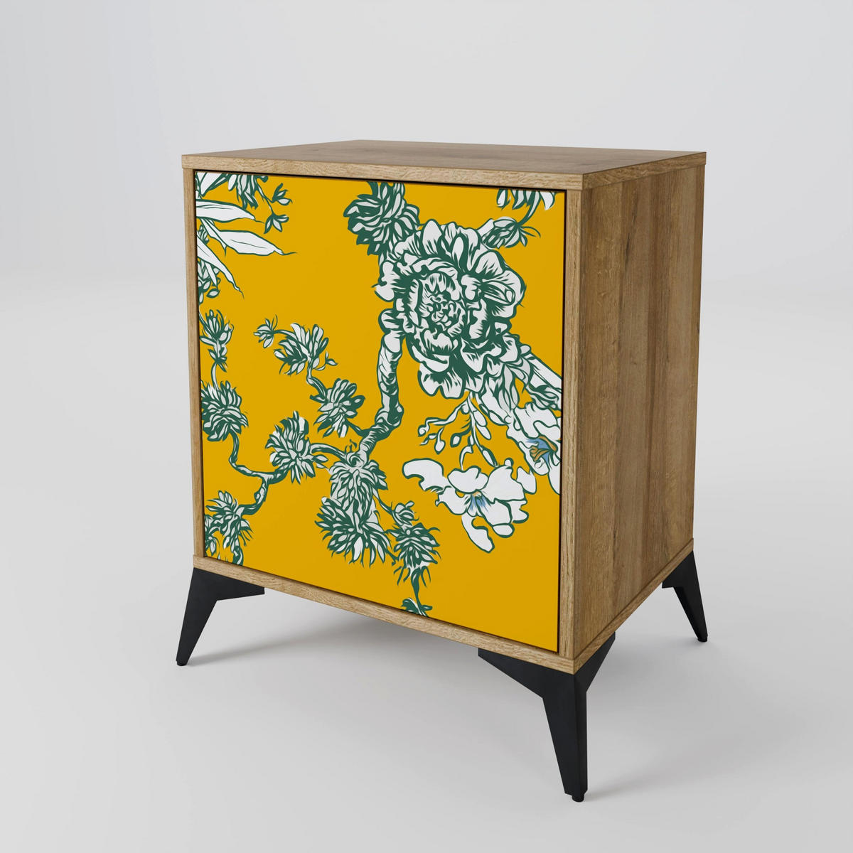 SIDEBOARD YELLOW CHINOISERIE, Eichefarben, 57,5x42x75,5 cm, Goldfarbene Metallfüße - Eichefarben/Goldfarben, Holzwerkstoff/Metall (57.5/75.5/42cm) - SpaceRebels