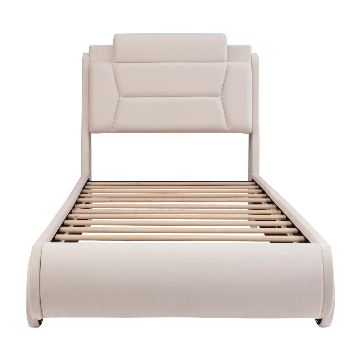 AUTOBETT 90/200 cm mit LED-Rädern, DE-41742, in Cremeweiß - Beige, Holz (90/200cm) - ComfortXL