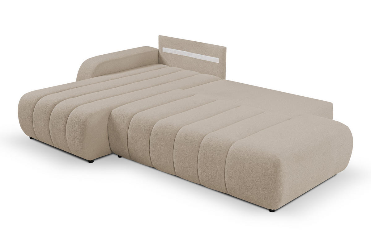 ECKSOFA Baloo mit Schlaffunktion und Bettkasten, komfortable Polsterung, Stoffbezug, lose Rückenkissen, freistehend, LINKS, 176x276x88 cm, Beige - Beige, Holz/Textil (176/276cm) - DomoHome