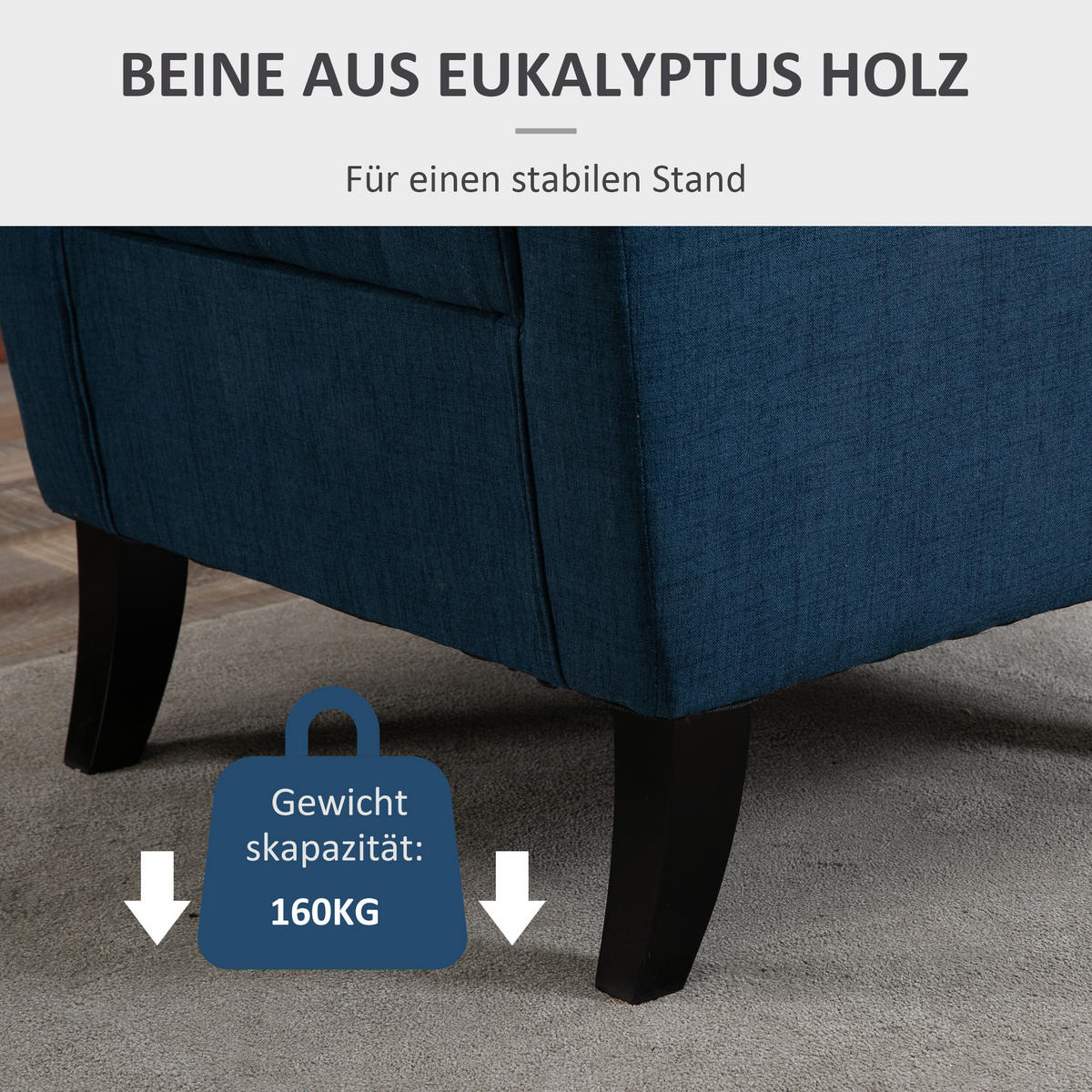 OHRENSESSEL Gepolstert Sessel mit Tufting, hoher Rückenlehne bis 160 kg, Blau - Blau/Schwarz, Holz/Textil (86/102/74cm) - HOMCOM