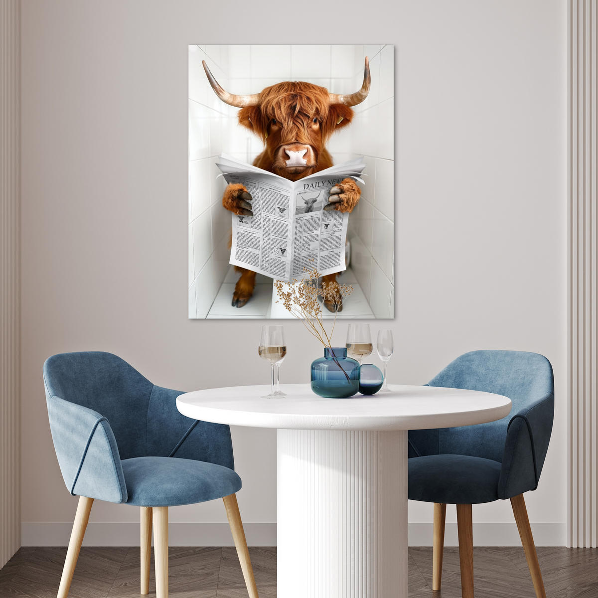 POSTER Schottisches Hochlandrind - Tier - Zeitung - Toilette 60x80 cm - Kastanienfarben, Papier (60/80/0.1cm) - MuchoWow