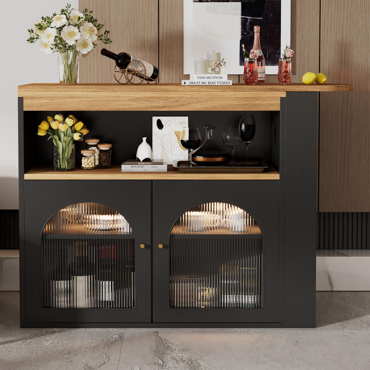BARSCHRANK Schwarz 138/39/105cm - Braun, Holzwerkstoff/Metall (39/105/138cm) - Urban Meuble