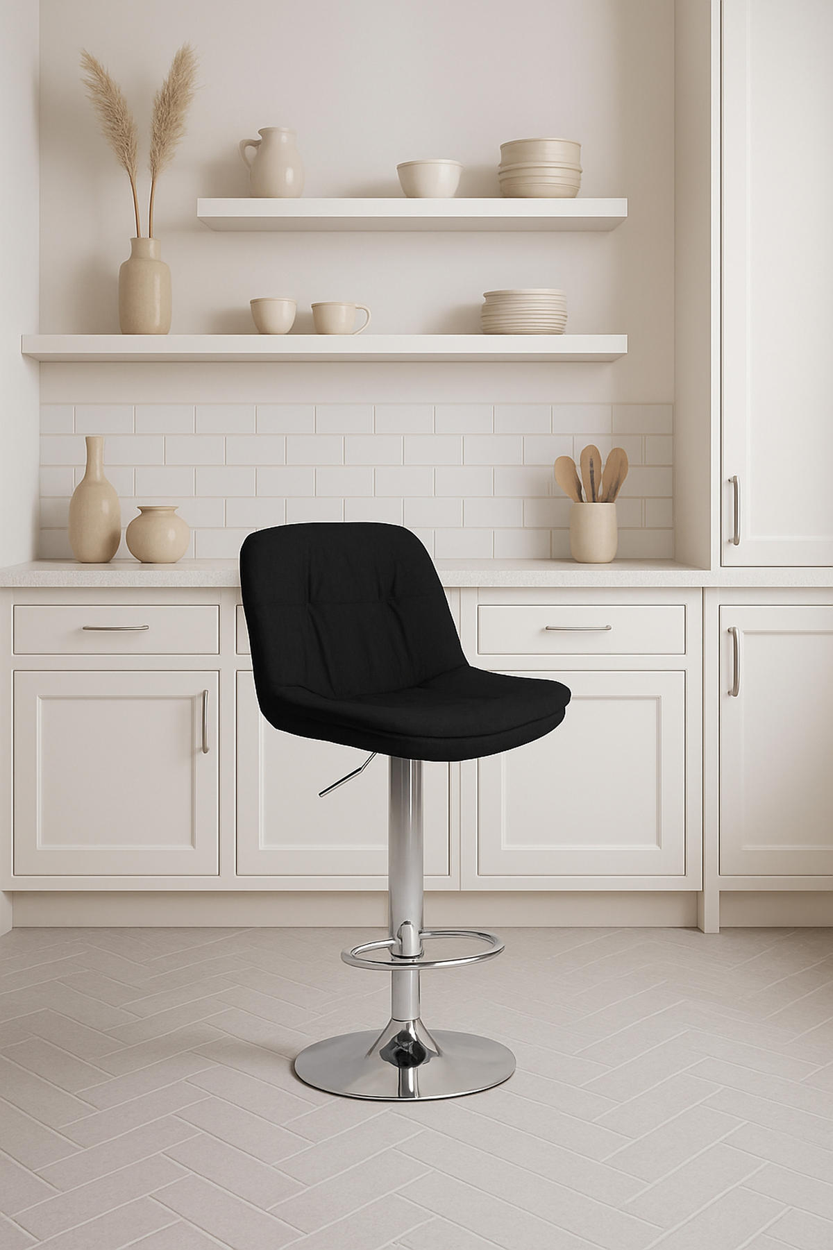 BARHOCKER Laura Stoff chrom schwarz - Chromfarben/Schwarz, Textil/Metall (46/113/54cm) - TPFLiving