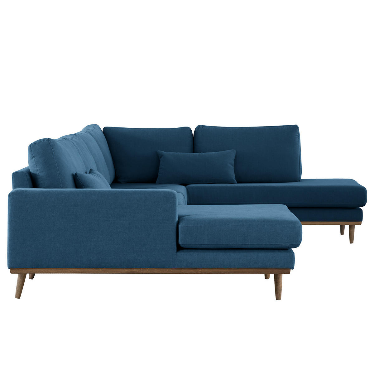 WOHNLANDSCHAFT mit Longchair - Blau/Eichefarben, Naturmaterialien/Eichenholz (371/81/219cm) - home24