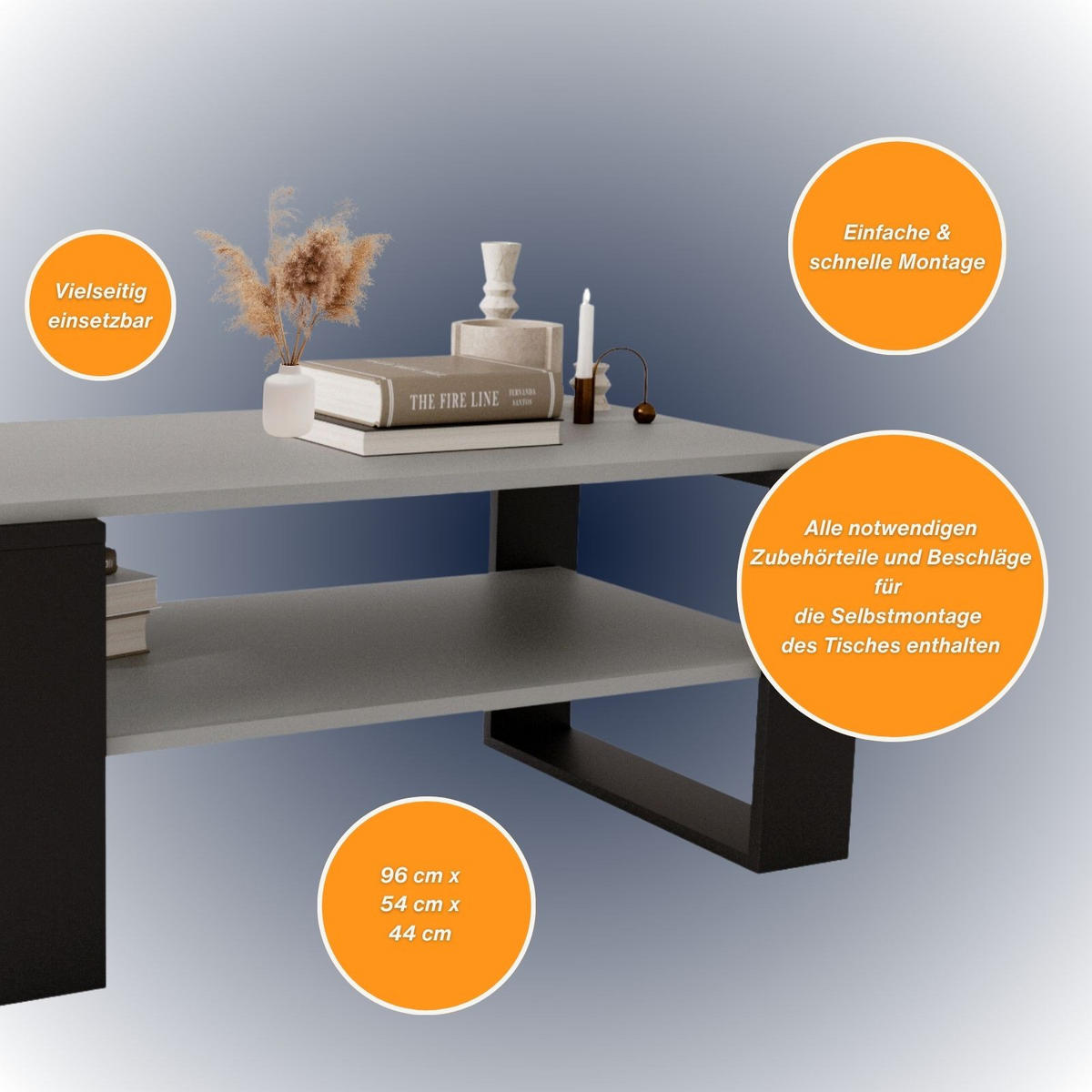 COUCHTISCH Kaja96 96/42/53,8 - Dunkelgrau/Schwarz, Holzwerkstoff (54/96/42cm) - RAUMHIRSCH FURNITURE