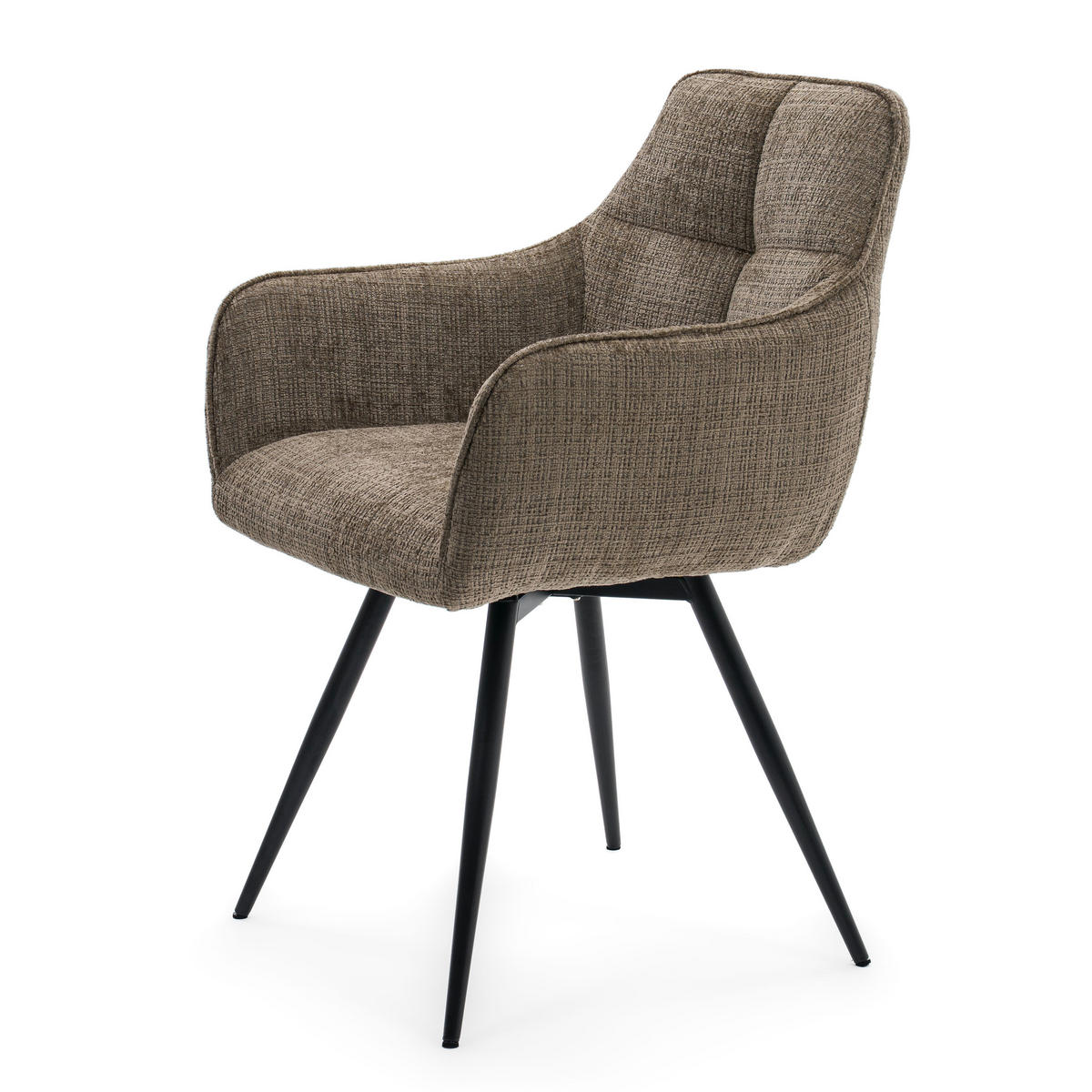 STUHL QUATTRO drehbar gepolsterter mit Steppung - braun - Chenille - Schwarz/Braun, Textil/Metall (58/86/60cm) - NEW HOME