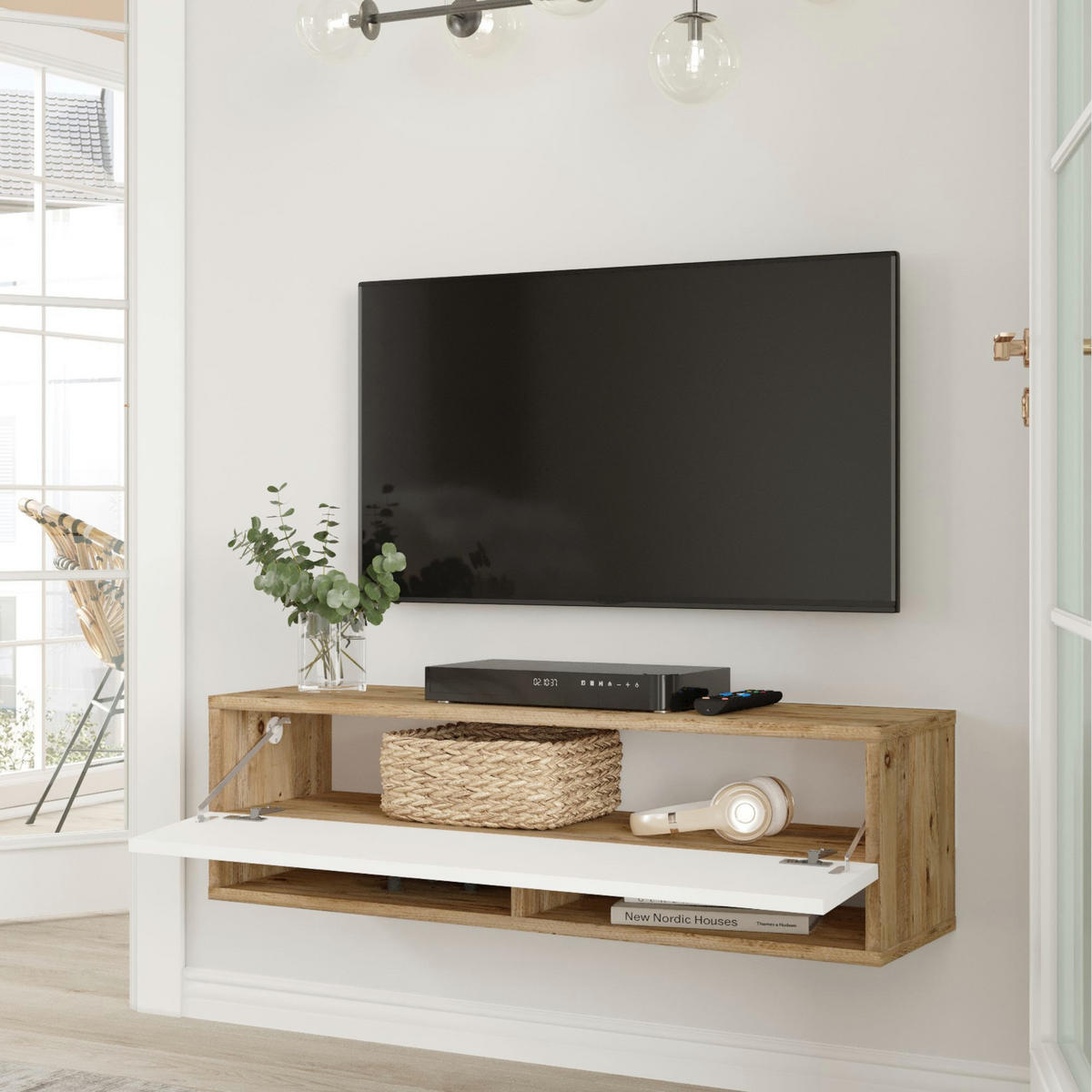 TV-ELEMENT Laitila - Weiß, Holzwerkstoff (100/29.5/31.5cm) - [en.casa]