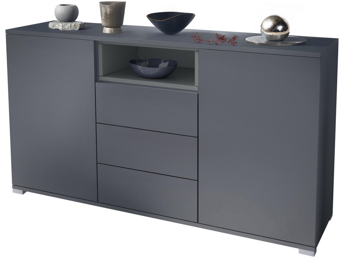 SIDEBOARD Skadu Graphit Seidenmatt - Graphitfarben, Holzwerkstoff (138.5/75.5/35cm) - Vladon