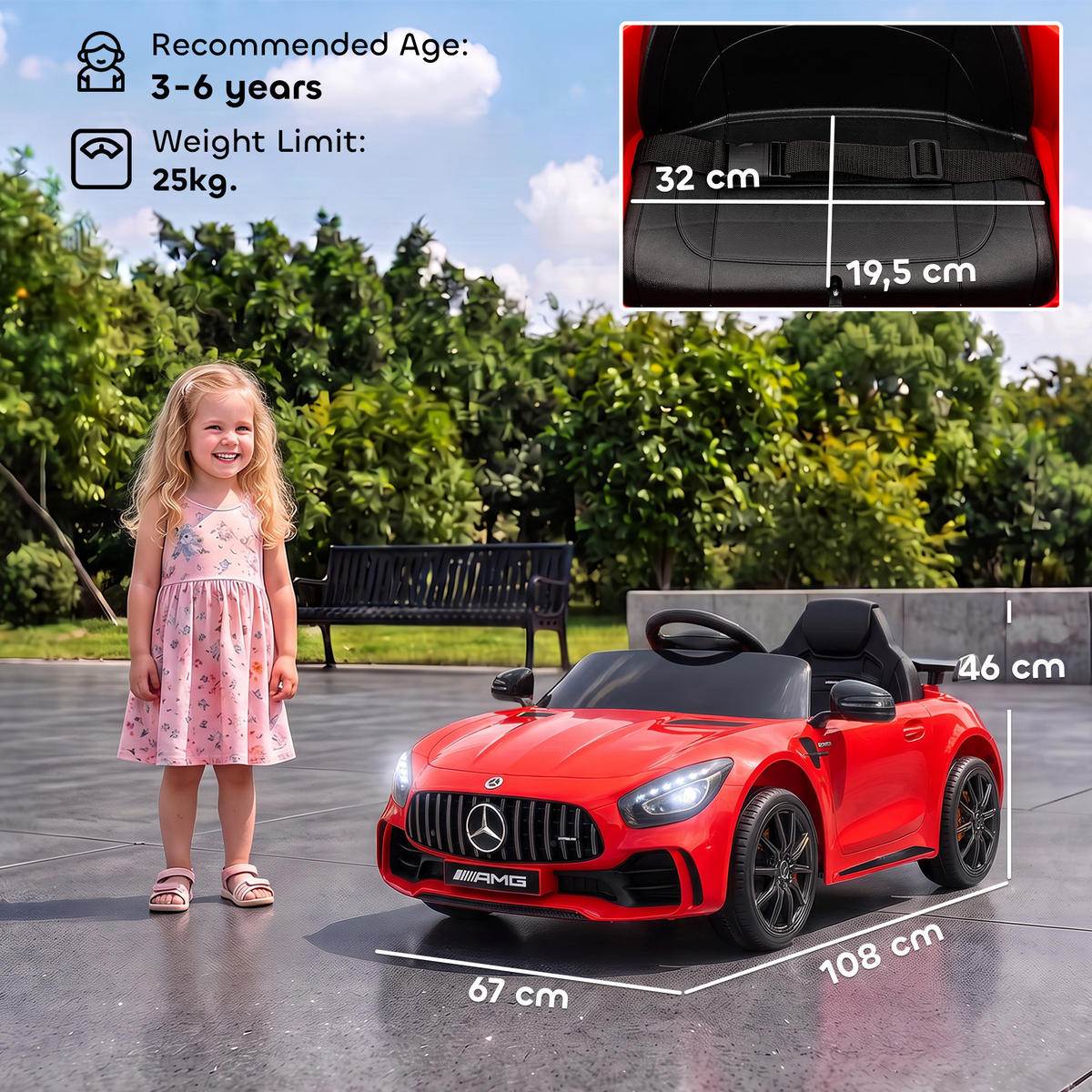 ELEKTRO-KINDERAUTO, Mercedes, 3-5 km/h, Fernbedienung, Licht & Musik, Rot - Rot, Kunststoff/Metall (108/67/46cm) - AIYAPLAY