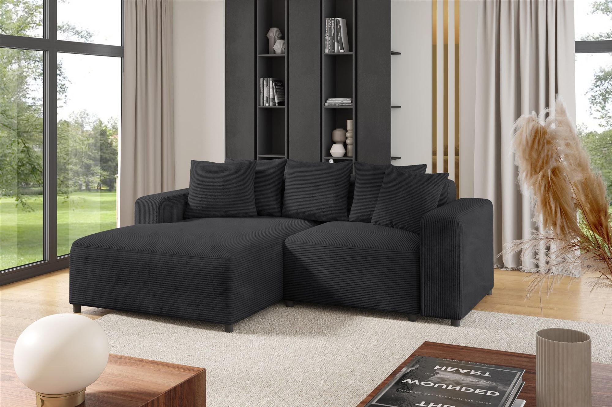 ECKSOFA Megan Xs In Stoff Poso - Anthrazit, Holzwerkstoff/Textil (240/165cm) - Fun Möbel