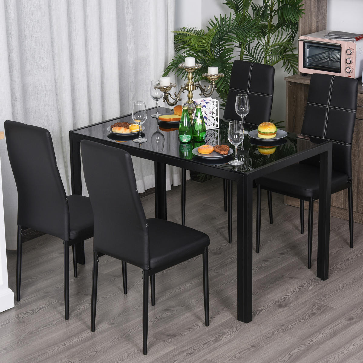 ESSGRUPPE, Stahl-Holz 5-teilig, schwarz - Schwarz, Metall (70/75/120cm) - Vallsero