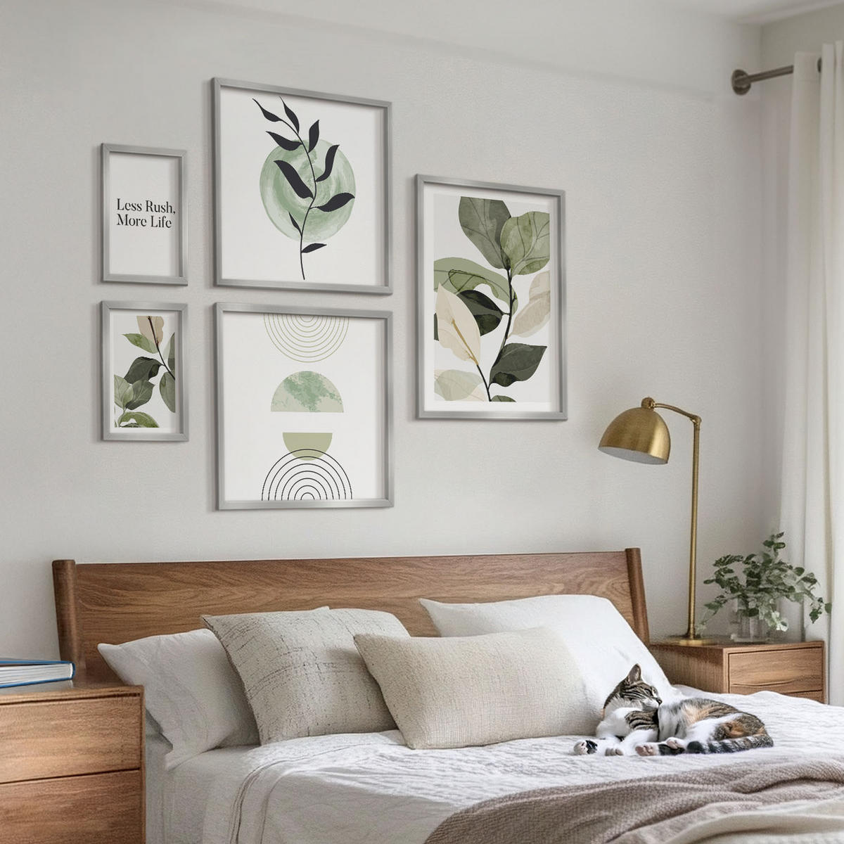 BILDER SET 5er Set - 50x50 cm & 20x30 cm & 40x60 cm Silberner Rahmen - Geometrische Pflanzenformen - Silberfarben, Kunststoff (40/60cm) - TULUP